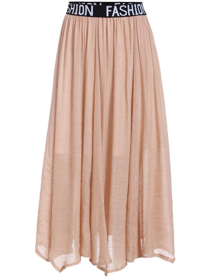 Romwe Elastic Waist Pleated Apricot Skirt