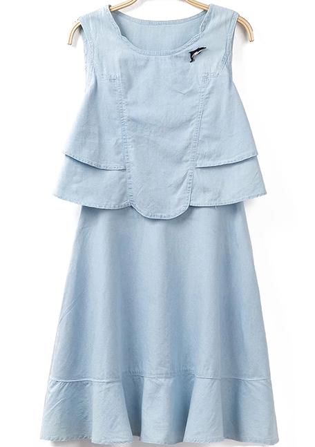 Romwe Round Neck Peplum Hem Denim Dress