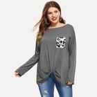 Romwe Plus Contrast Cheetah Print Twist Hem Tee