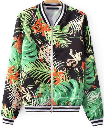 Romwe Vintage Leaves Print Crop Jacket
