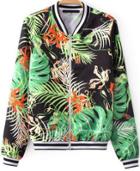 Romwe Vintage Leaves Print Crop Jacket
