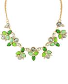 Romwe Green Gemstone Gold Leaves Chain Necklace
