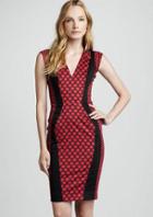 Romwe Red V Neck Sleeveless Geometric Print Bodycon Dress