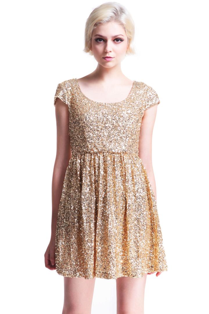 Romwe Paillettes Apricot Shift Dress