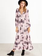 Romwe Pink Tribal Print V Neck Fringe Detail Dress