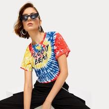 Romwe Slogan Print Tie Dye Tee