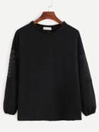 Romwe Black Contrast Mesh Eyelet T-shirt