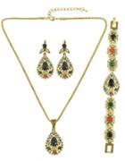 Romwe Vintage Style Colorful Rhinestone Necklace Bracelet Earrings Fashion Jewelry Set