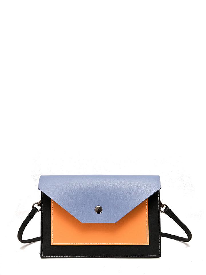 Romwe Color Block Flap Pu Shoulder Bag