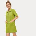 Romwe Pocket And Button Detail Dress