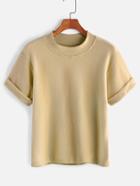 Romwe Apricot Cuffed Basic T-shirt