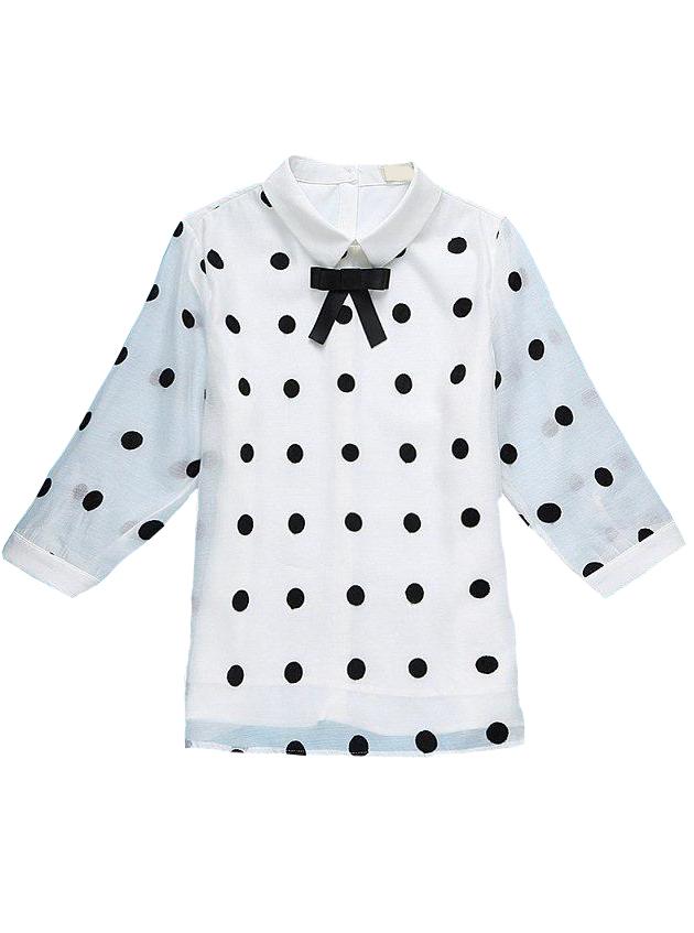 Romwe Lapel Polka Dot With Buttons White Blouse