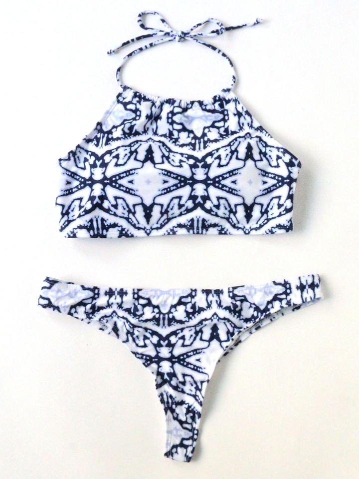 Romwe Printed Halter Sexy Bikini Set