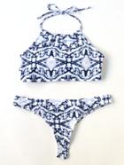 Romwe Printed Halter Sexy Bikini Set