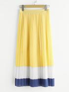 Romwe Color Block Pleated Midi Skirt