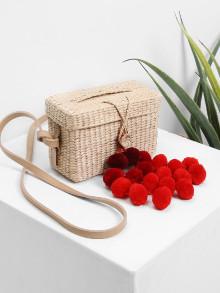 Romwe Pom Pom Decorated Straw Shoulder Bag