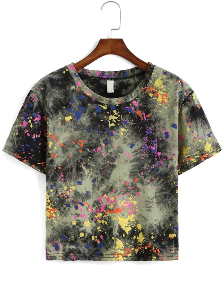 Romwe Speckled Print Loose T-shirt