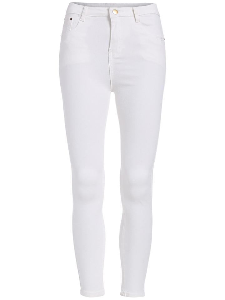 Romwe White Skinny Pockets Denim Pant