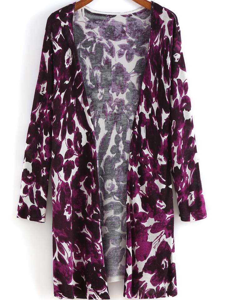 Romwe Flower Print Loose Cardigan