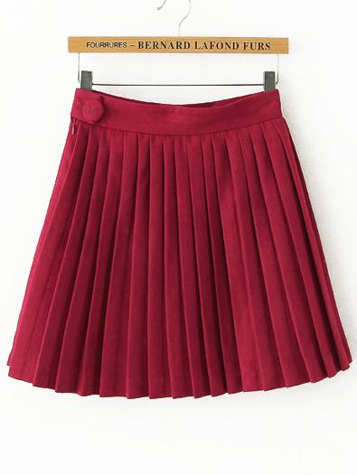 Romwe Pleated Suede A-line Red Skirt