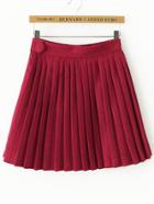 Romwe Pleated Suede A-line Red Skirt