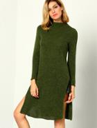 Romwe High Neck Slit Long Sweater