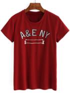 Romwe Short Sleeve Letters Print T-shirt