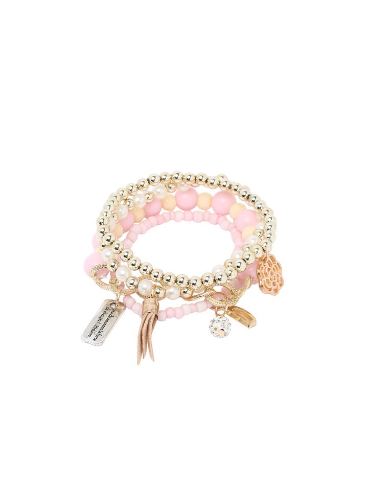 Romwe Pink Pearl Beaded Multilayers Hand Chain