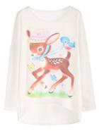 Romwe Beige Deer Print Dropped Shoulder Seam High Low T-shirt