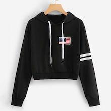 Romwe Flag Print Varsity Striped Hooded Sweatshirt
