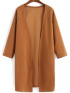 Romwe Long Sleeve Khaki Casual Coat