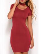Romwe Red Scoop Neck Bodycon Dress With Collars