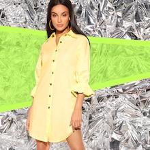 Romwe Ruffle Cuff Curved Hem Shirt Dress