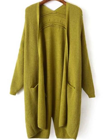 Romwe Long Sleeve Slit Back Green Coat
