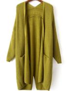 Romwe Long Sleeve Slit Back Green Coat