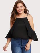 Romwe Cold Shoulder Ruffle Sleeve Chiffon Top