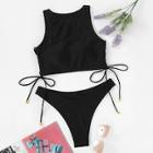 Romwe Tie Side Top With High Leg Bikini