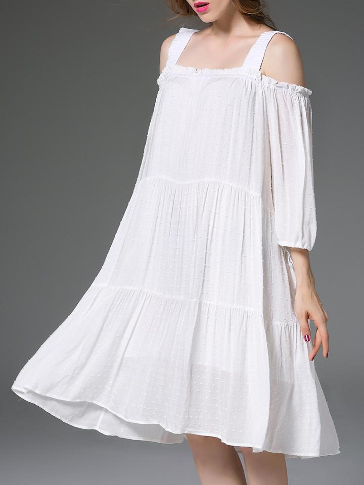 Romwe White Strap Backless Shift Dress