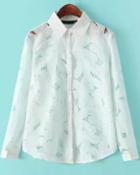 Romwe White Lapel Floral Crochet Sheer Hollow Blouse