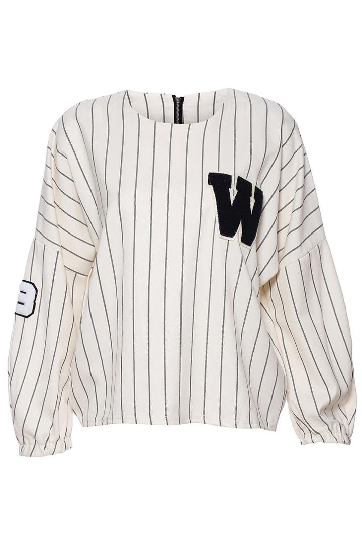 Romwe Striped Print White Sweatshirt