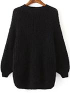 Romwe Hollow Dolman Black Sweater