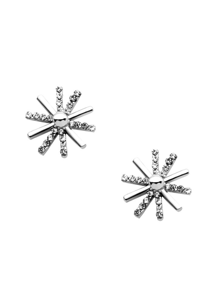 Romwe Silver Rhinestone Snowflake Shaped Stud Earrings