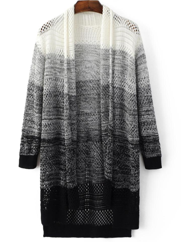 Romwe Ombre Hollow High Low Cardigan