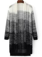 Romwe Ombre Hollow High Low Cardigan