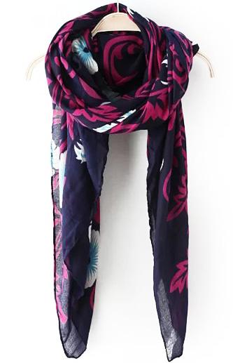 Romwe Sunflower Print Vintage Purple Scarf
