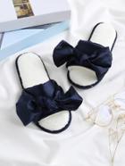 Romwe Satin Bow Tie Faux Fur Lined Slippers