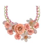 Romwe Pink Resin Rhinestone Statement Flower Necklace
