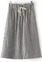 Romwe Drawstring Vertical Striped Black Skirt