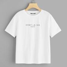 Romwe Plus Drop Shoulder Letter Print Tee
