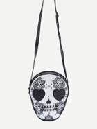 Romwe Black Skull Shaped Floral Print Crossbody Bag